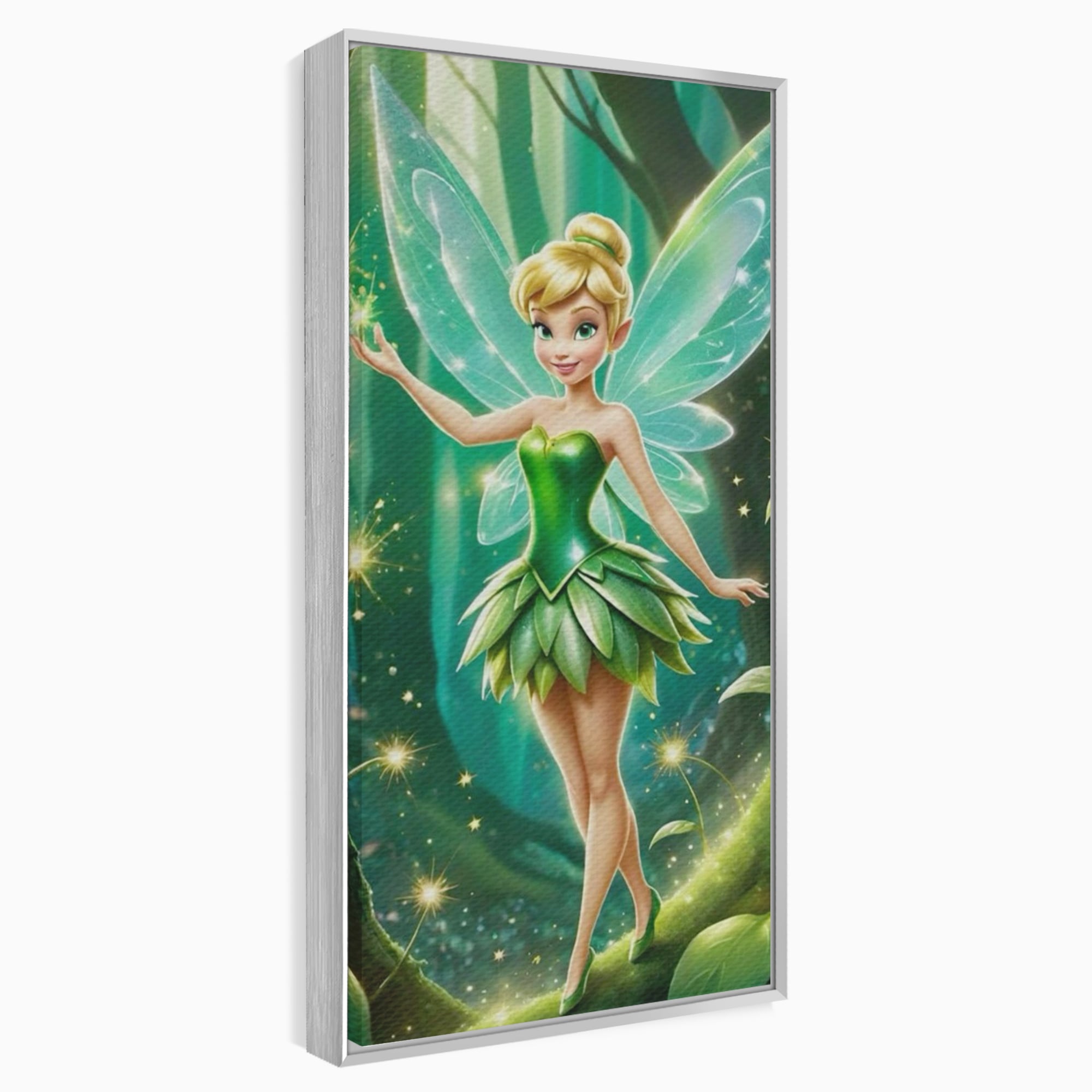 Tablou canvas cu tablou canvas cu zana tinker bell, in rama de aluminiu argintiu